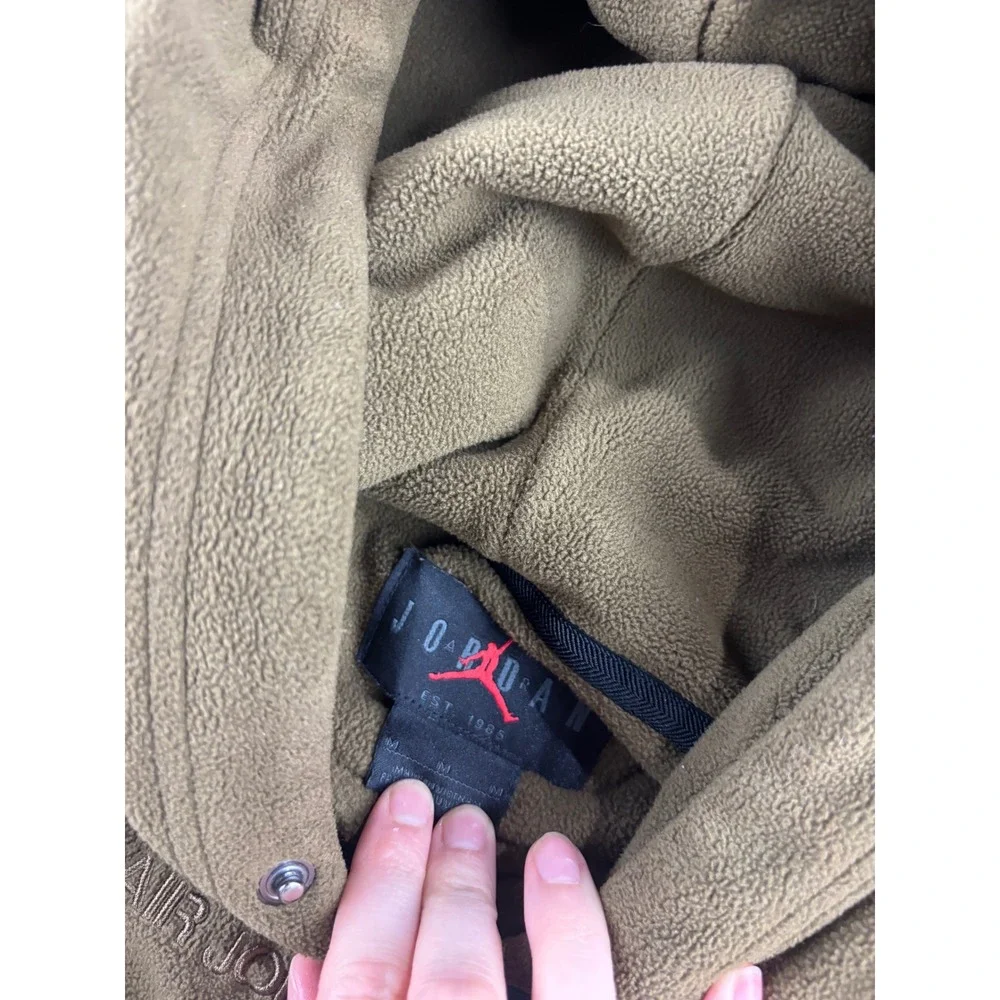 Nike Air Jordan Essentials Fleece Hoodie Mens Medium Olive Brown Pullover Snap